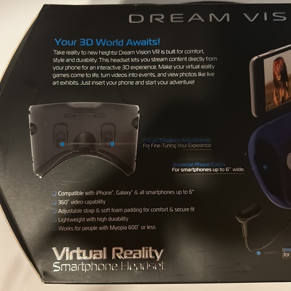 Dream Vision VR Virtual Reality 360 Smartphone Headset Earbuds iOS Android Black - Picture 6 of 9